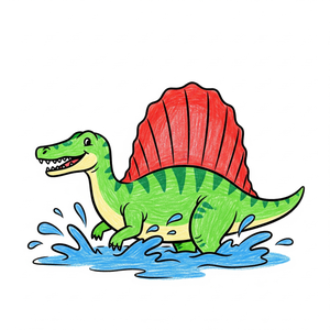 Happy Spinosaurus Splashing in a Crayon River